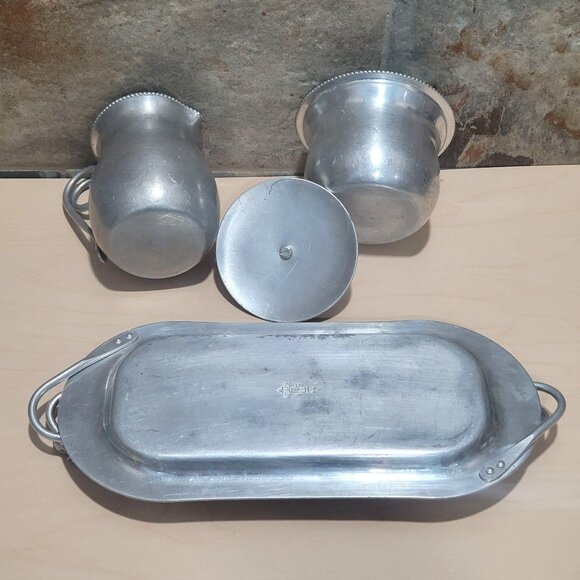 Vintage BW Buenilum Aluminum Sugar Creamer Set with Tray - Picture 6 of 12